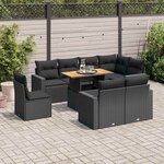 vidaXL Salon de jardin 9 Pièces avec coussins noir résine tressée