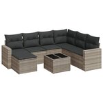 vidaXL Salon de jardin 8 Pièces avec coussins gris clair résine tressée