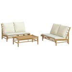 vidaXL Salon de jardin 3 Pièces avec coussins blanc crème bambou