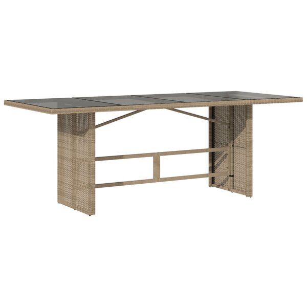 vidaXL Table de jardin avec dessus en verre beige résine tressée