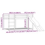 vidaXL Lit superposé sans matelas avec toboggan et rideaux 80x200 cm