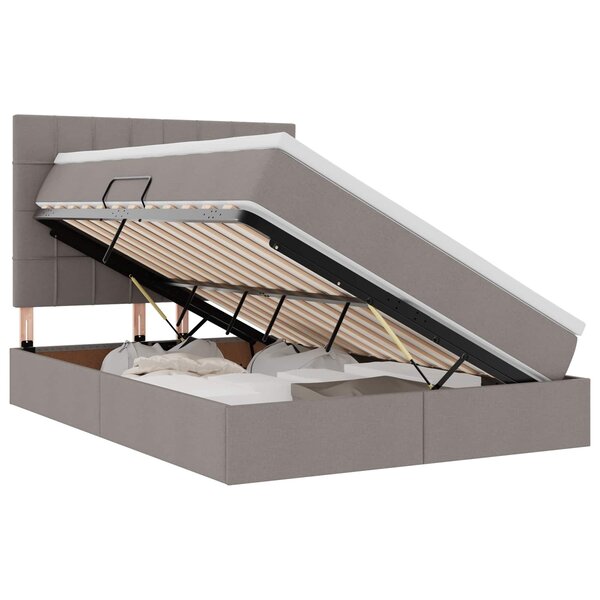 vidaXL Lit de rangement LED avec matelas Taupe 140 x 200 cm Tissu