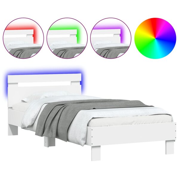 vidaXL Cadre de lit avec tête de lit et lumières LED blanc 90x190 cm