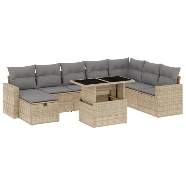 vidaXL Salon de jardin avec coussins 9 Pièces beige résine tressée