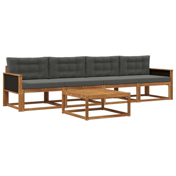 vidaXL Ensemble de canapés d'extérieur 5 Pièces Naturel et Anthracite