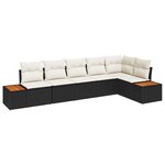 Ensemble de canapés de jardin vidaXL 6 pièces avec coussins noir poly rattan acacia