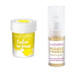 Colorant alimentaire jaune arôme citron + Poudre alimentaire irisée dorée