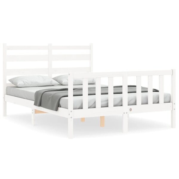 vidaXL Cadre de lit avec tête de lit blanc 140x190 cm bois massif
