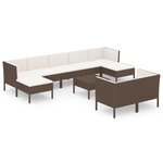 vidaXL Salon de jardin 10 Pièces avec coussins Résine tressée Marron