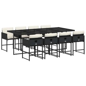 vidaXL Ensemble à manger de jardin 9Pièces coussins noir résine tressée