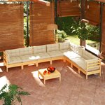 vidaXL Salon de jardin 9 Pièces avec coussins crème bois de pin massif