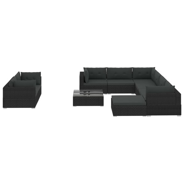 vidaXL Salon de jardin 10 Pièces avec coussins Résine tressée Noir
