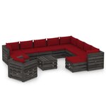 vidaXL Salon de jardin 12 Pièces avec coussins Bois imprégné de gris