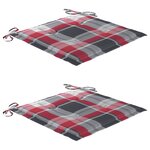vidaXL Chaises de jardin lot de 2 avec coussins à carreaux rouge Teck