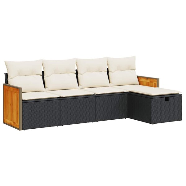 vidaXL Salon de jardin 5 Pièces avec coussins noir résine tressée