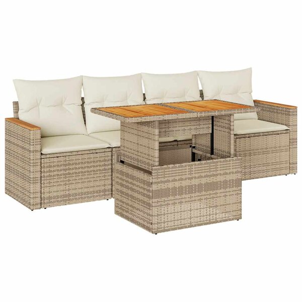 vidaXL Salon de jardin avec coussins 5 Pièces beige résine tressée acacia