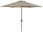 Parasol jardin droit Alu finition bois "Luz" - Rond - Ø 3m - Taupe