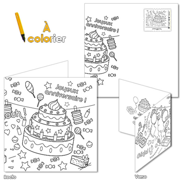 Carte - Anniversaire - A colorier