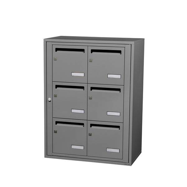 Bloc collectif Leabox 2x3  grade 3  simple face  intérieur  fixation murale  gris poussière ral 7037 finition brillante
