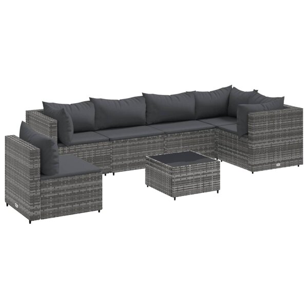 vidaXL Salon de jardin 7 Pièces avec coussins Gris Résine tressée