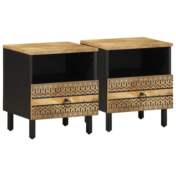 vidaXL Tables de chevet 2Pièces noir 40x33x46cm bois manguier massif brut