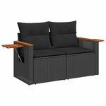vidaXL Ensemble de canapé de jardin avec coussin 14 Pièces Noir polyrotin