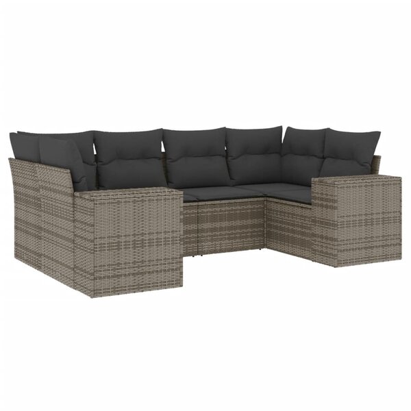 vidaXL Salon de jardin 6 Pièces avec coussins gris résine tressée