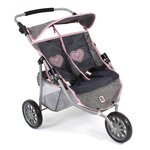 Bayer Chic 2000 697-26 - Poussette Jogger 3 roues pour poupées jumelles gris bleu marine