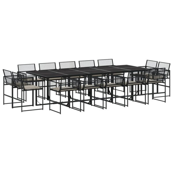 vidaXL Ensemble à manger de jardin 15 Pièces coussins noir résine tressée