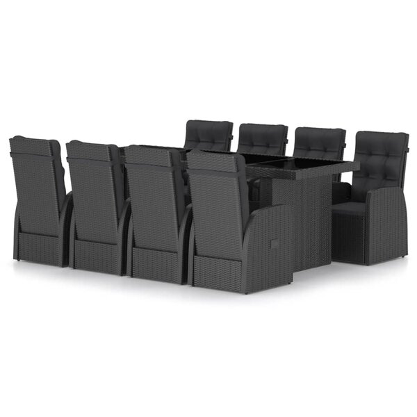 vidaXL Ensemble à manger d'extérieur 9Pièces coussins résine tressée noir