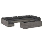 vidaXL Salon de jardin 13 Pièces avec coussins Gris Résine tressée