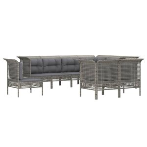 Salon de jardin meuble d'extérieur ensemble de mobilier 9 pièces avec coussins gris résine tressée 02_0018011
