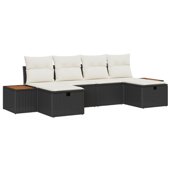 vidaXL Set de canapés de jardin 6 pièces avec des coussins en poly rotin noir