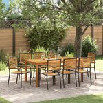 Ensemble de 9 pièces vidaXL Acacia Noir Poly Rattan