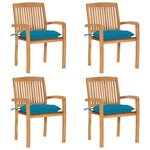 vidaXL Chaises de jardin empilables avec coussins lot de 4 Teck solide