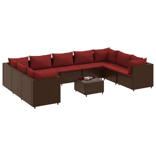 vidaXL Salon de jardin 10 Pièces avec coussins marron résine tressée