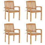 vidaXL Chaises de jardin empilables avec coussins lot de 4 Teck solide