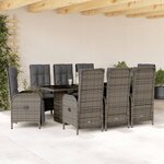 vidaXL Ensemble à manger de jardin 9 Pièces coussins gris résine tressée