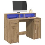 vidaXL Bureau avec lumières LED chêne artisanal bois d'ingénierie
