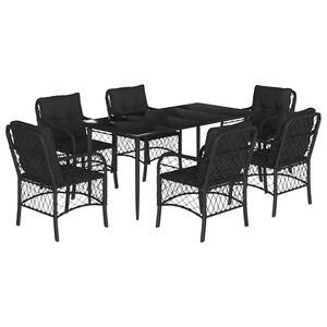vidaXL Ensemble à manger de jardin coussins 7Pièces Noir Résine tressée