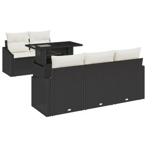 vidaXL Ensemble de Canapés de Jardin 6 Pièces avec Coussins Noir Poly Rattan