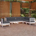 vidaXL Salon de jardin 7 Pièces avec coussins blanc bois de pin solide
