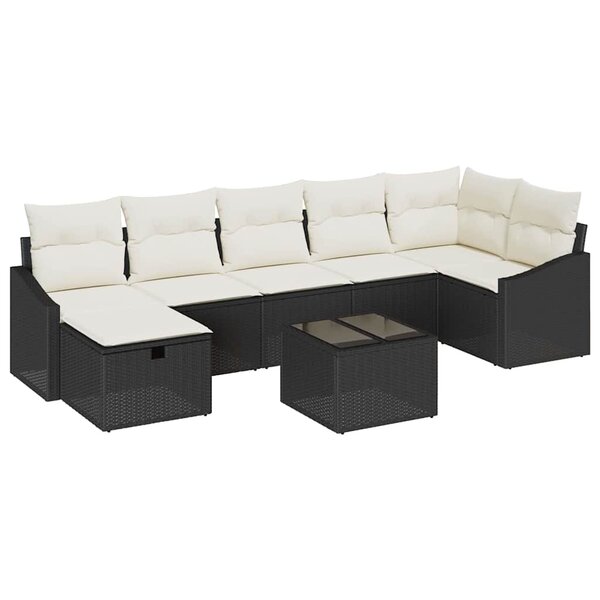 vidaXL Ensemble de canapé de jardin avec coussin 8 Pièces Noir Poly rotin