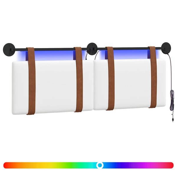 vidaXL Tête de lit suspendue Avec lumière LED Blanc PU antique