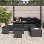 vidaXL Ensemble de canapé de jardin avec coussin 8 Pièces Noir Poly rotin
