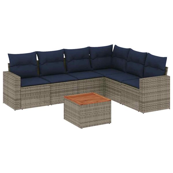 vidaXL Salon de jardin 7 Pièces avec coussins gris résine tressée