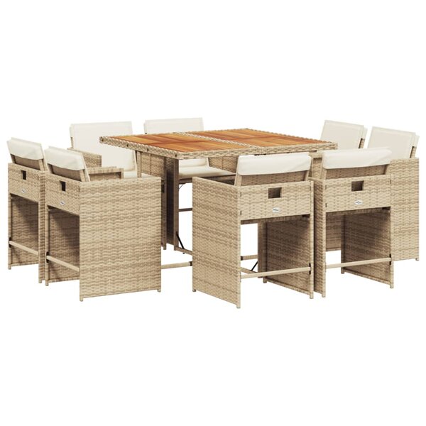 vidaXL Ensemble à manger de jardin et coussins 9 Pièces beige Poly rotin