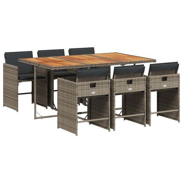 vidaXL Ensemble à manger de jardin et coussins 7 Pièces gris rotin