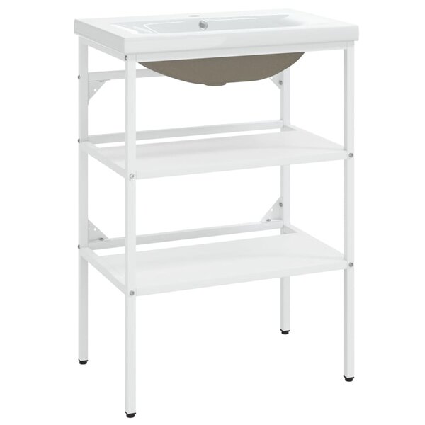 vidaXL Cadre de lavabo de salle de bain vasque à encastrer Blanc Fer