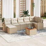 Canapés de jardin 8 pièces avec coussins beige en poly rotin acacia